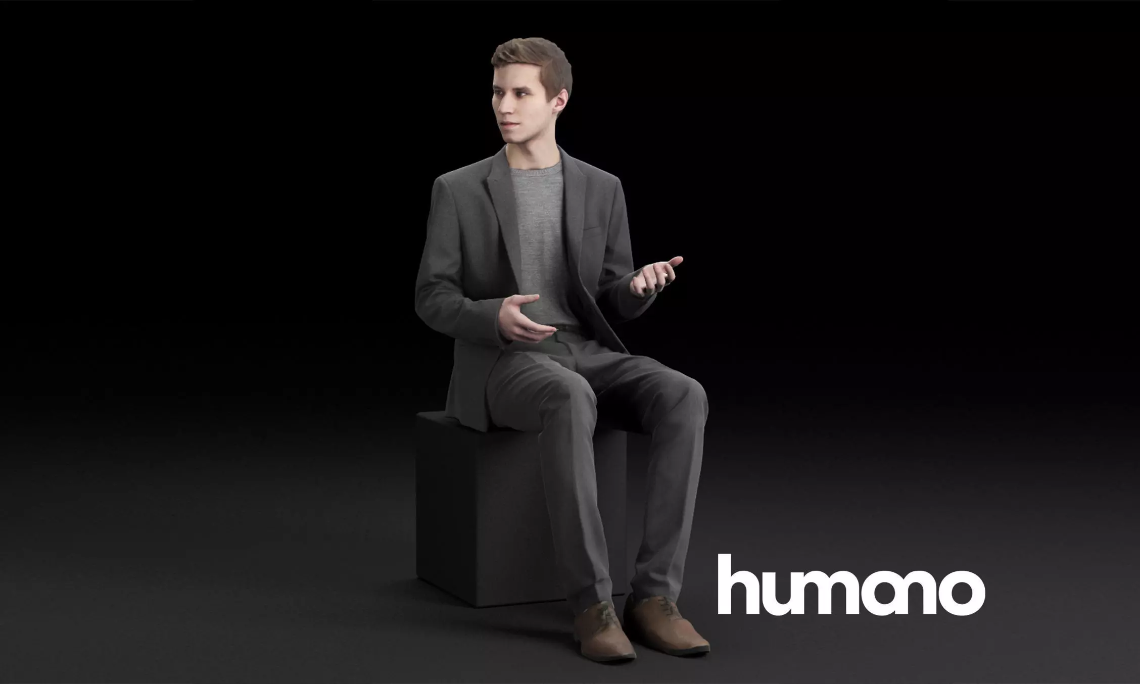 Humano Elegant business man in suit sitting and talking 0114  3D model_0