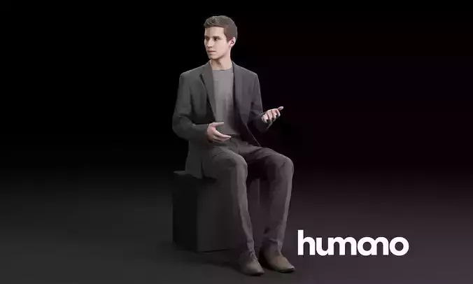 Humano Elegant business man in suit sitting and talking 0114  3D model