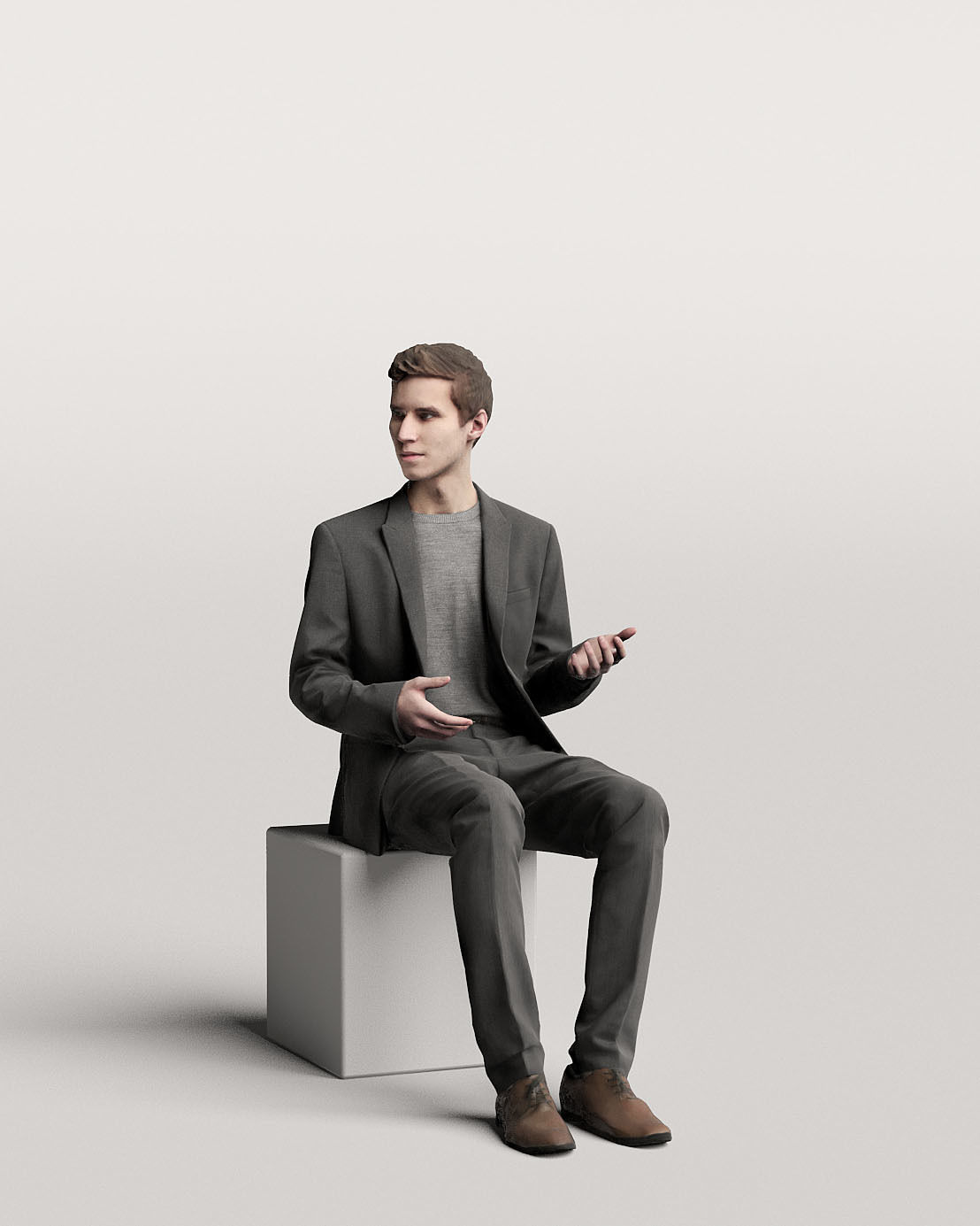 Humano Elegant business man in suit sitting and talking 0114  3D model_1