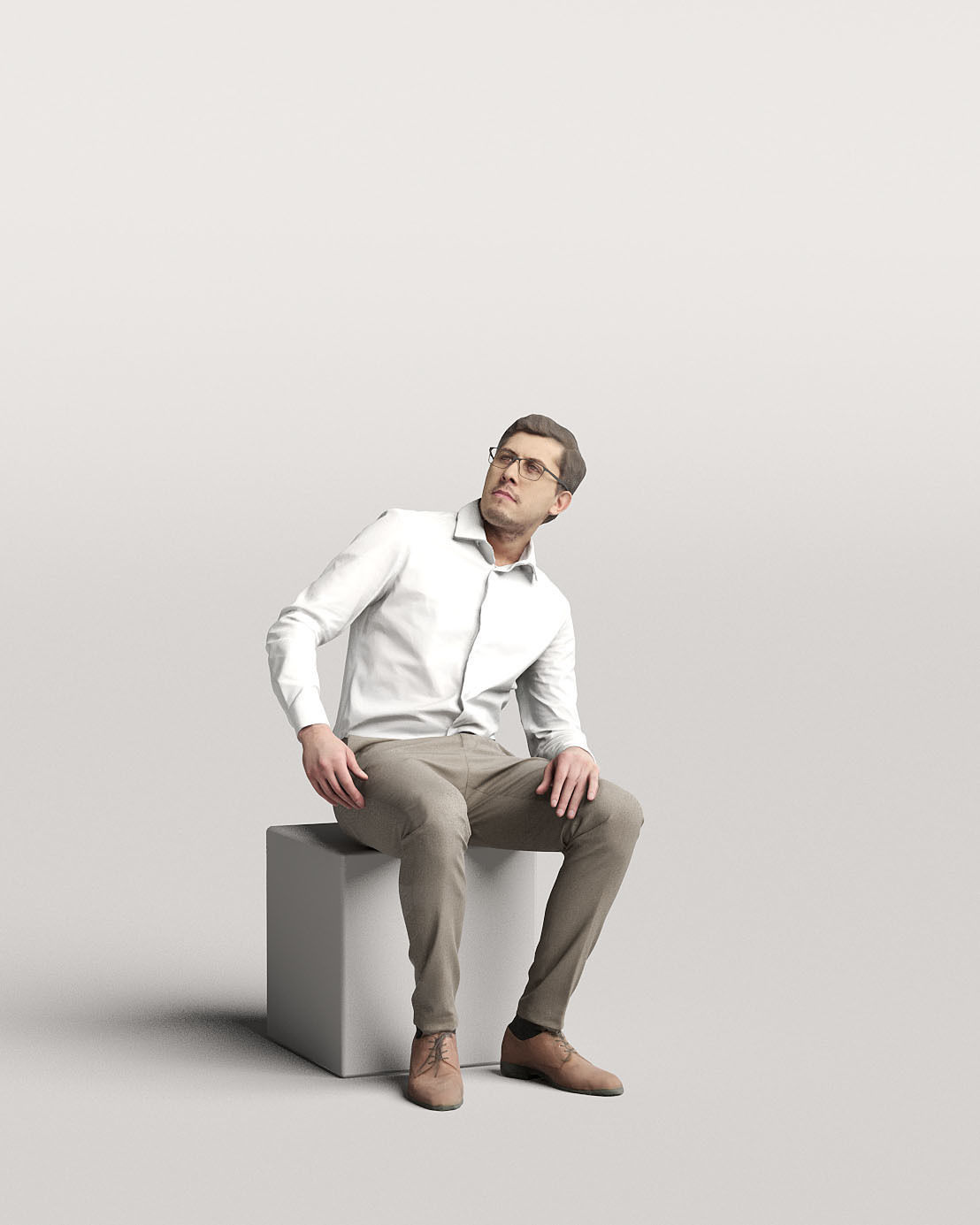 Humano Elegant business man in shirt sitting and looking 0115 3D model_1