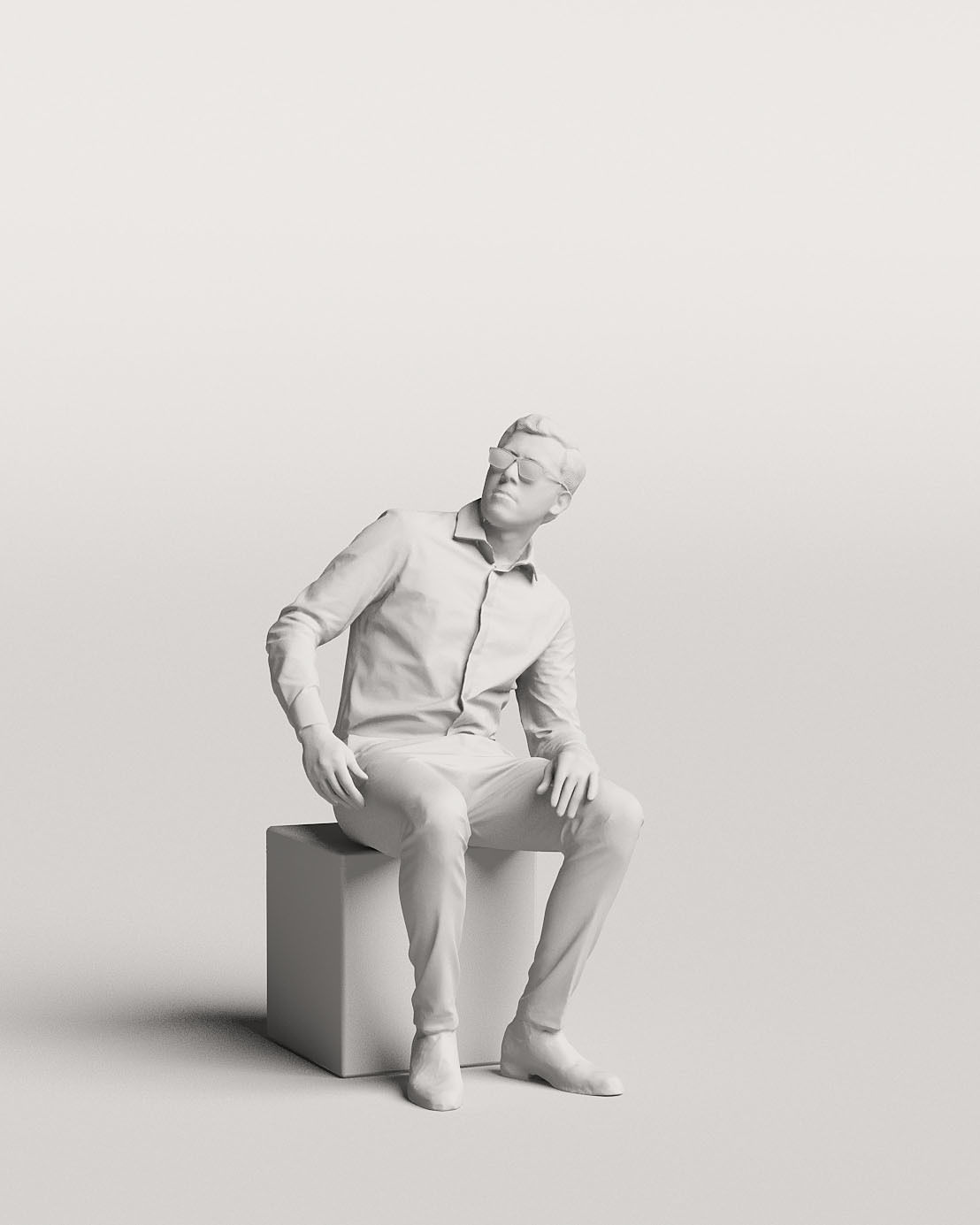 Humano Elegant business man in shirt sitting and looking 0115 3D model_3