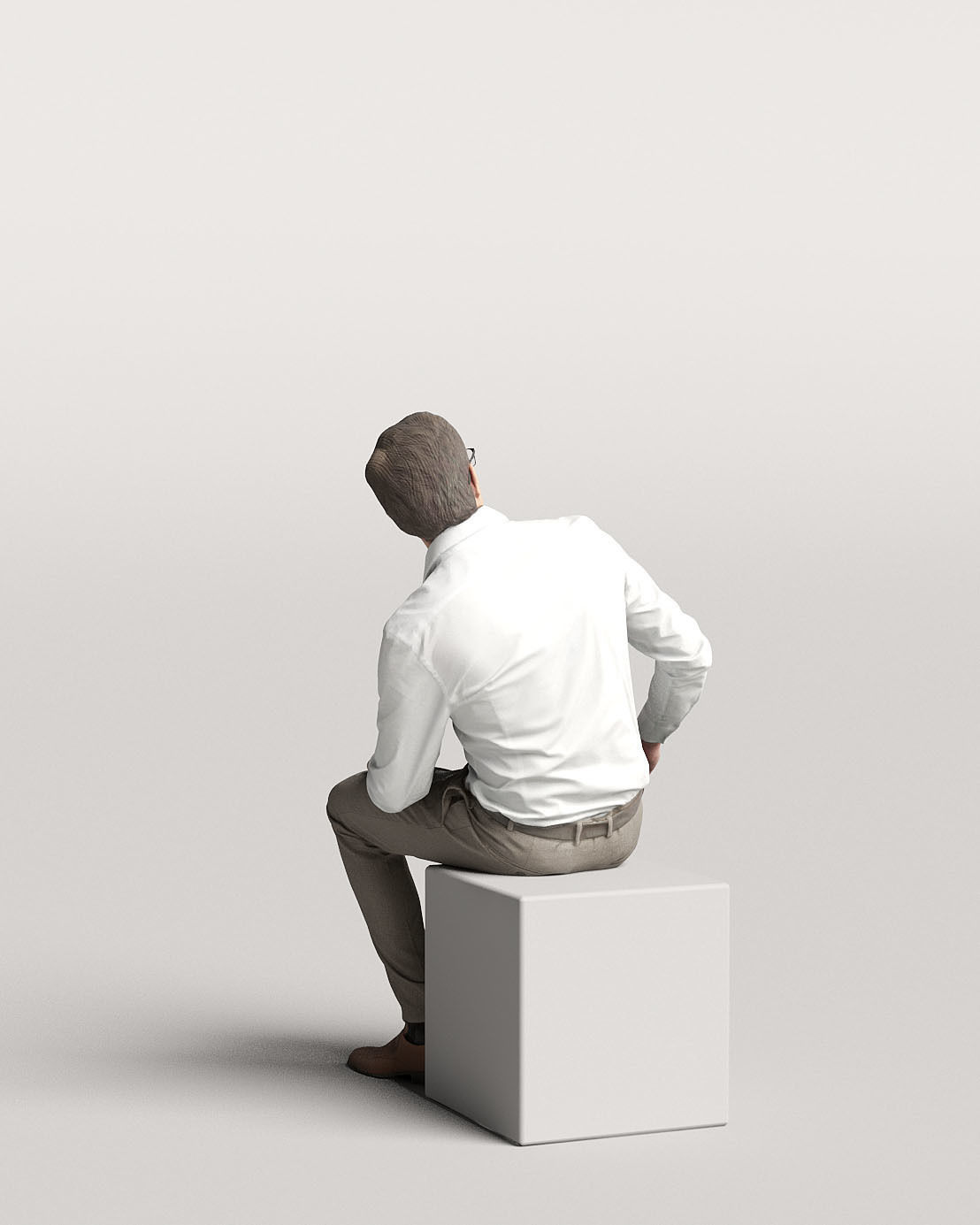 Humano Elegant business man in shirt sitting and looking 0115 3D model_2