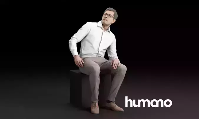 Humano Elegant business man in shirt sitting and looking 0115 3D model