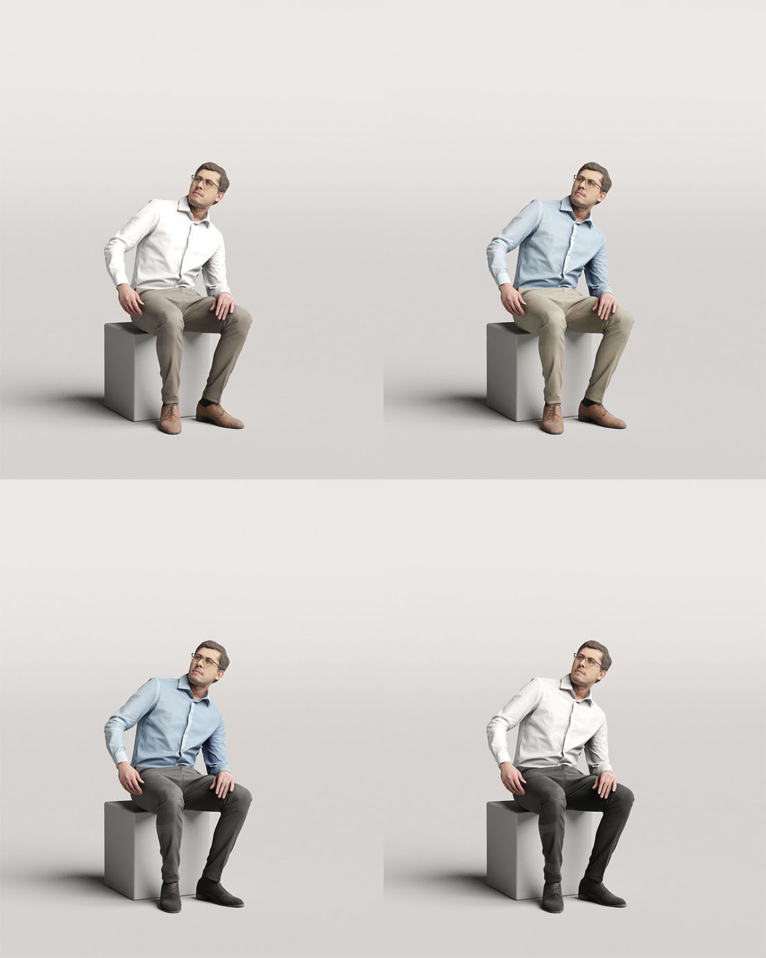 Humano Elegant business man in shirt sitting and looking 0115 3D model_4