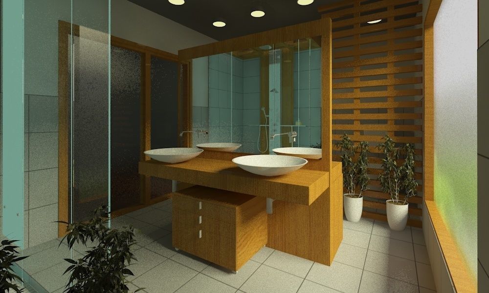 Modern Washroom with Raining Shower   3D model_1