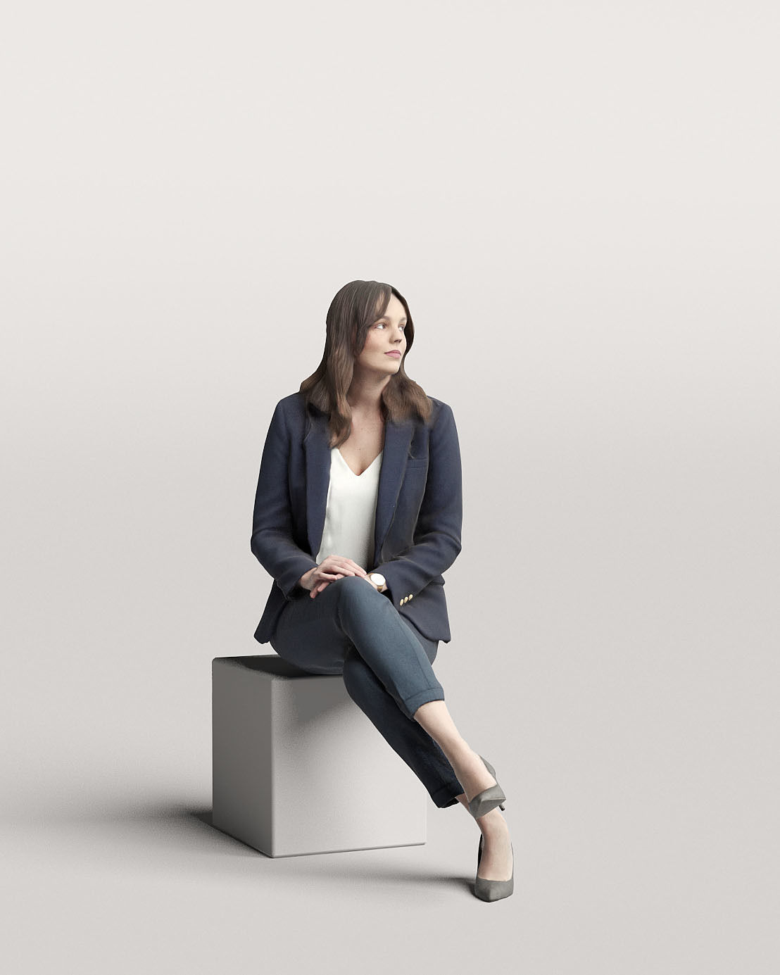Humano Elegant business woman in suit sitting and looking 0116 3D model_1