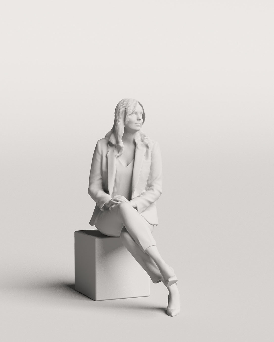 Humano Elegant business woman in suit sitting and looking 0116 3D model_3
