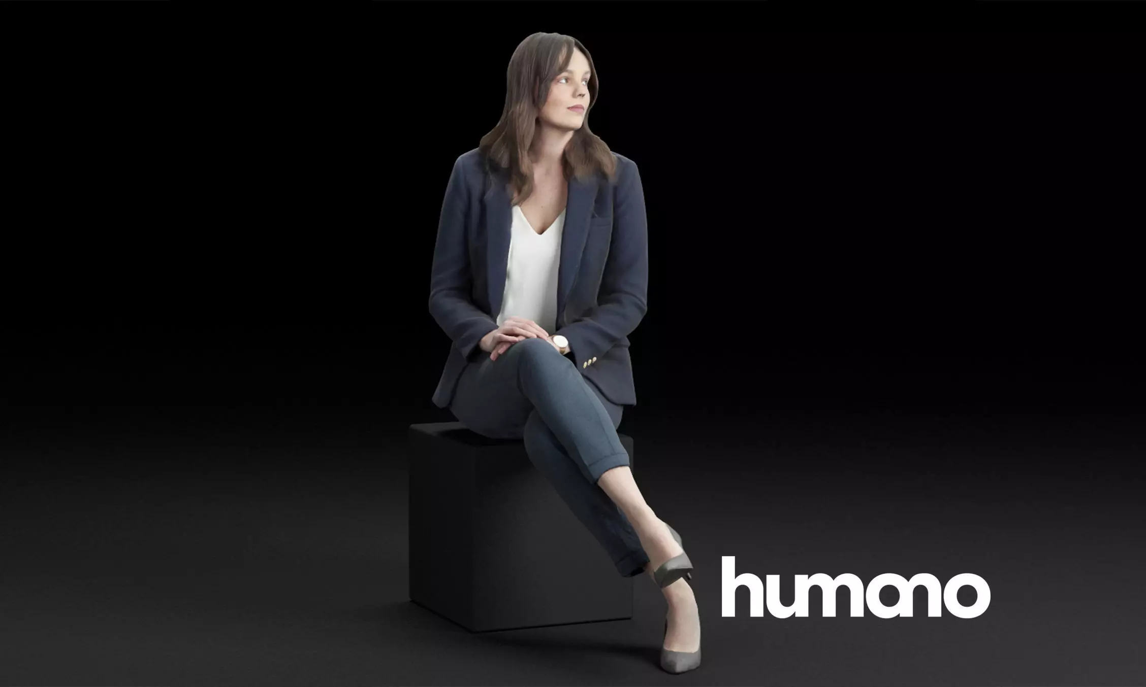 Humano Elegant business woman in suit sitting and looking 0116 3D model_0