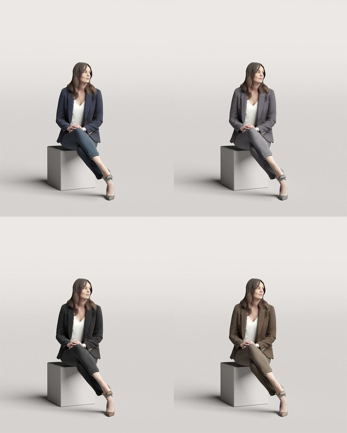 Humano Elegant business woman in suit sitting and looking 0116 3D model_4