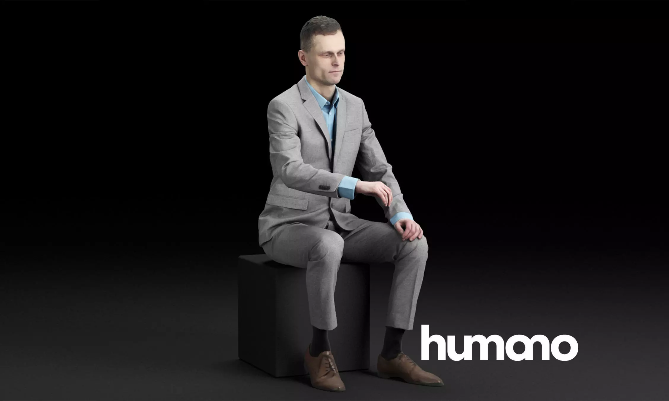 Humano Elegant business man sitting and typing 0117 3D model_0