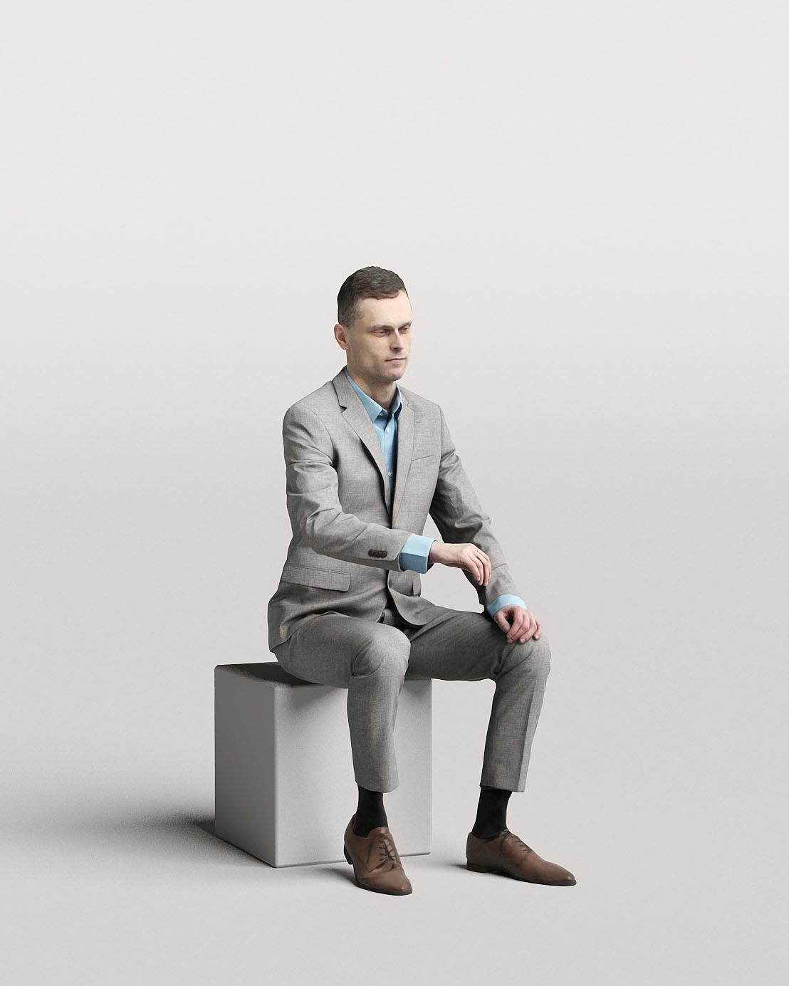 Humano Elegant business man sitting and typing 0117 3D model_1