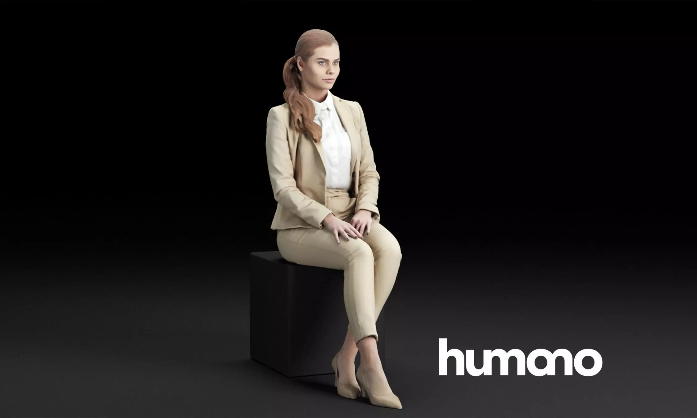 Humano Elegant business woman stitting and looking 0118 3D model_0