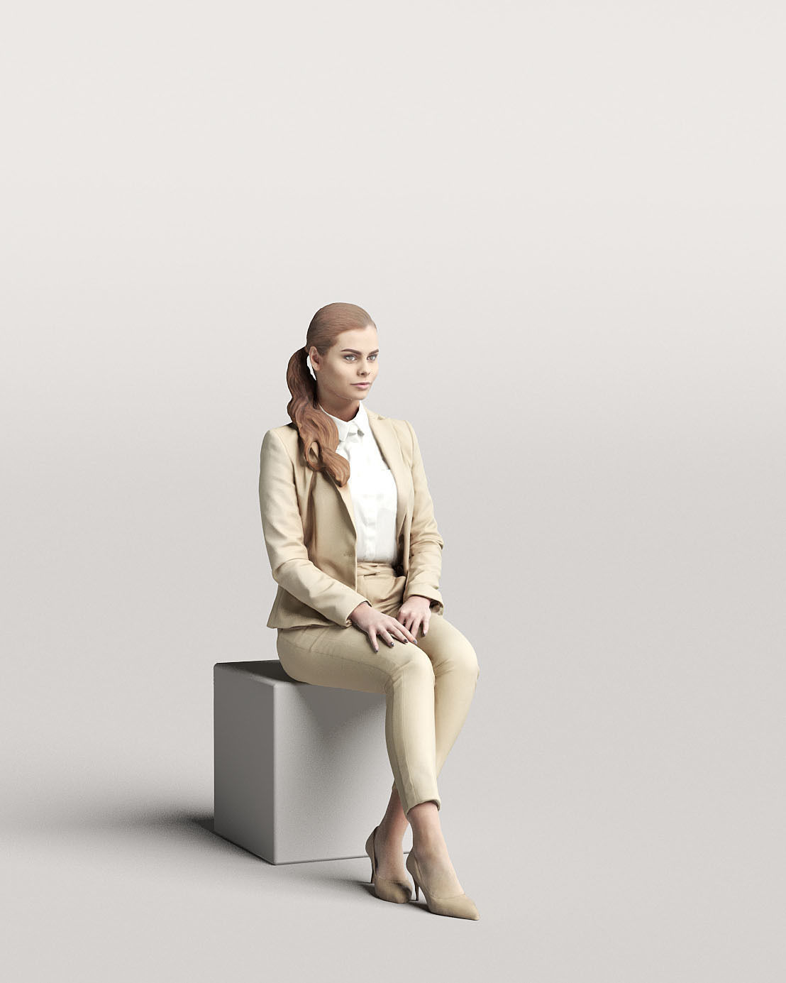 Humano Elegant business woman stitting and looking 0118 3D model_1