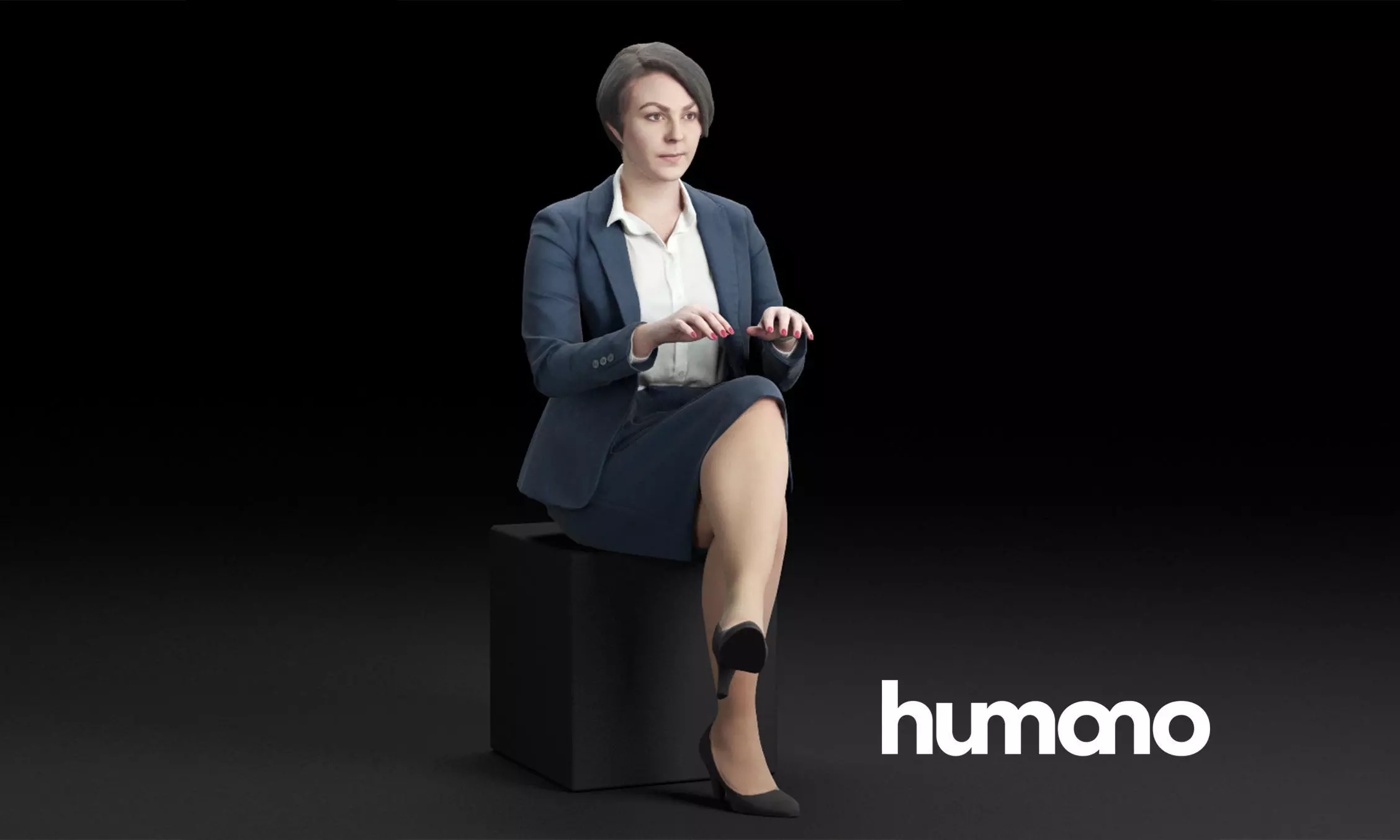 Humano Elegant business woman sitting and typing 0119 3D model_0