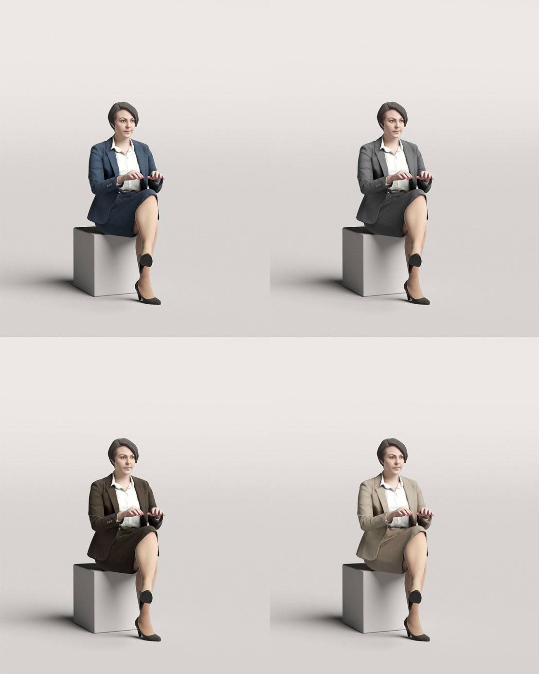 Humano Elegant business woman sitting and typing 0119 3D model_4