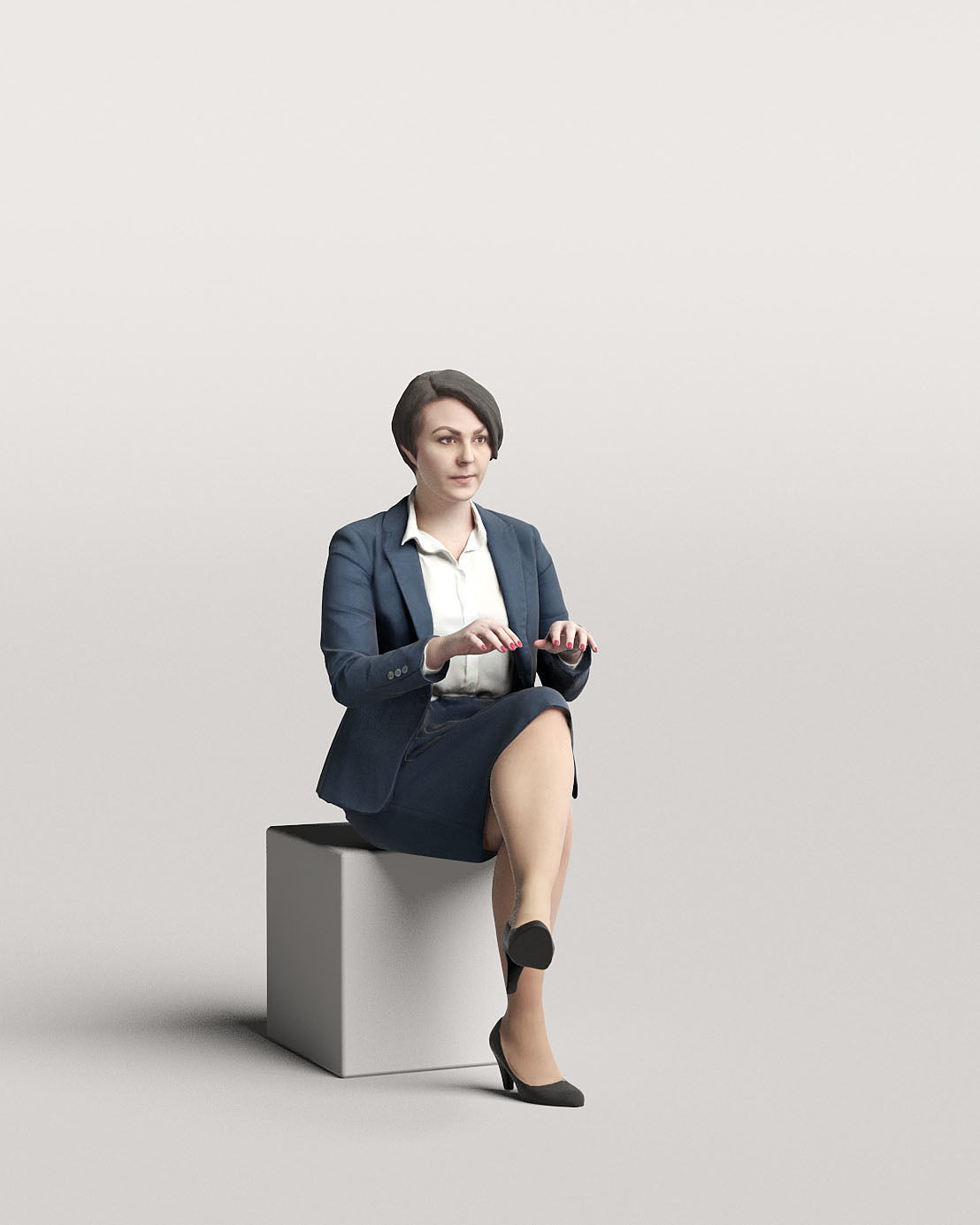 Humano Elegant business woman sitting and typing 0119 3D model_1