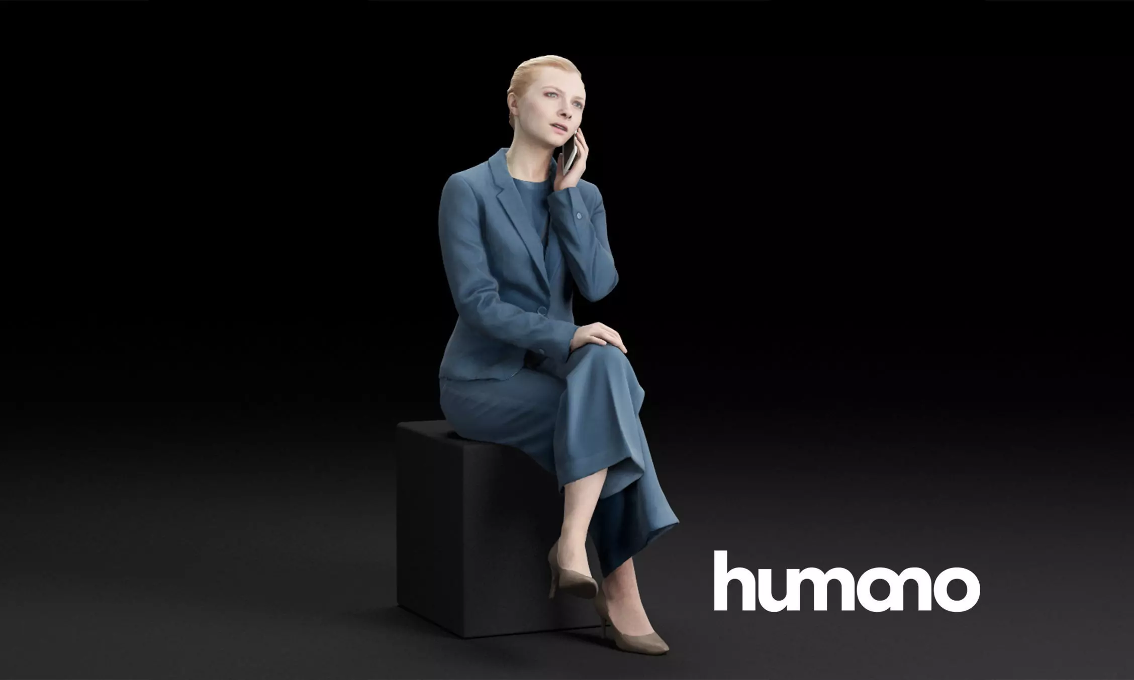 Humano Elegant business woman sitting talking on the phone 0120 3D model