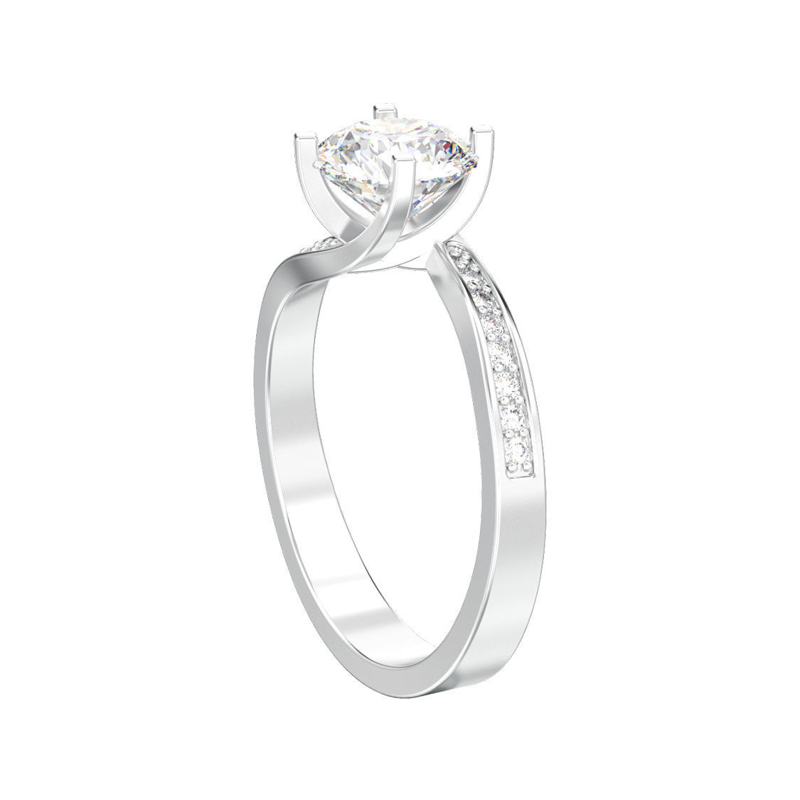 Curved solitaire engagement ring with diamonds 3D print model 3D print model_4