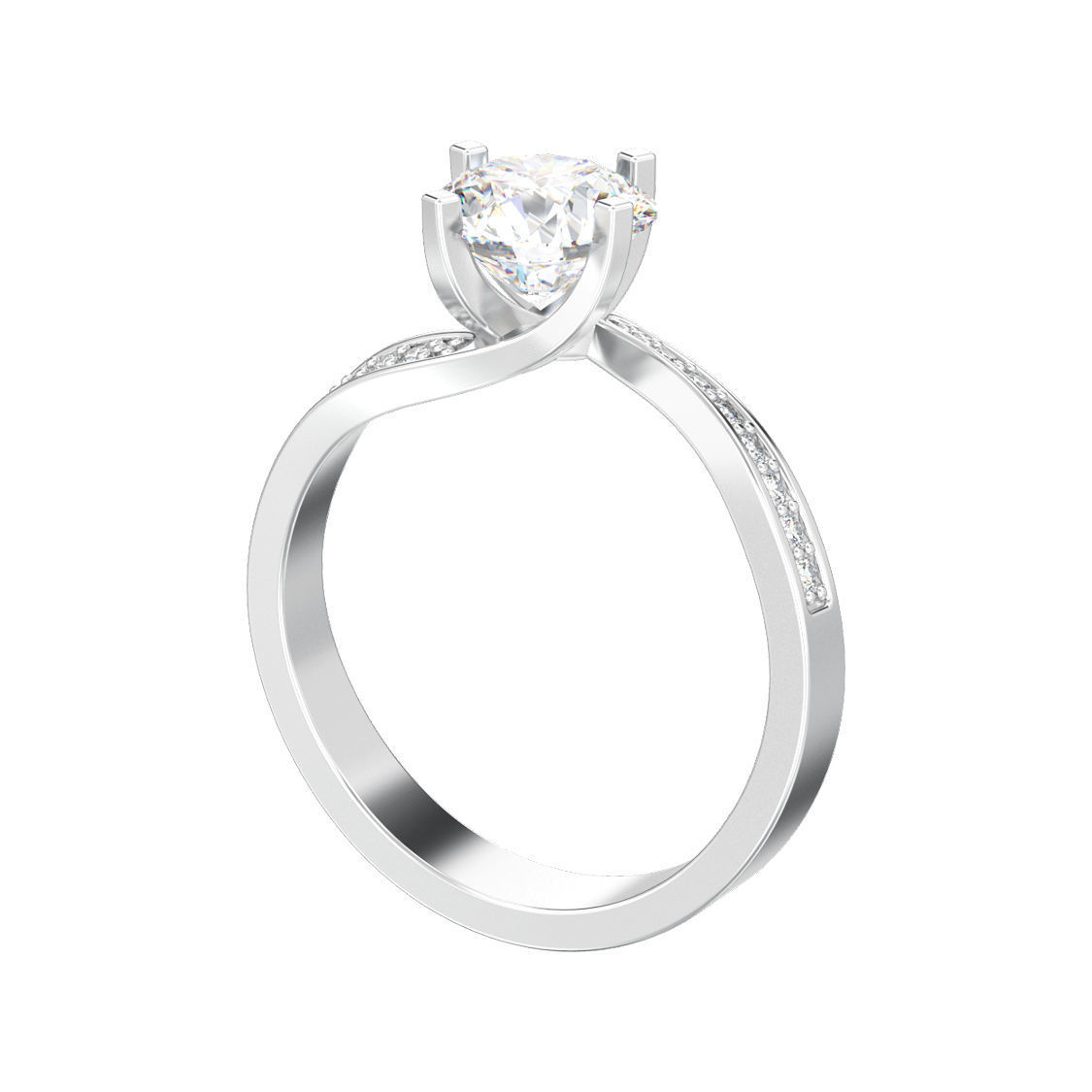Curved solitaire engagement ring with diamonds 3D print model 3D print model_2