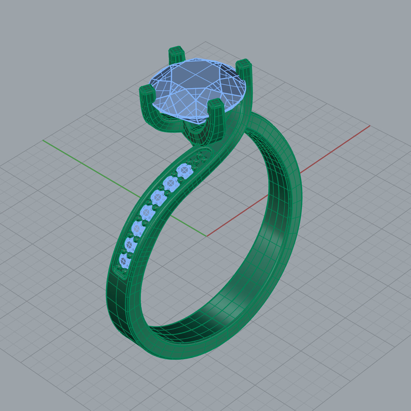 Curved solitaire engagement ring with diamonds 3D print model 3D print model_9