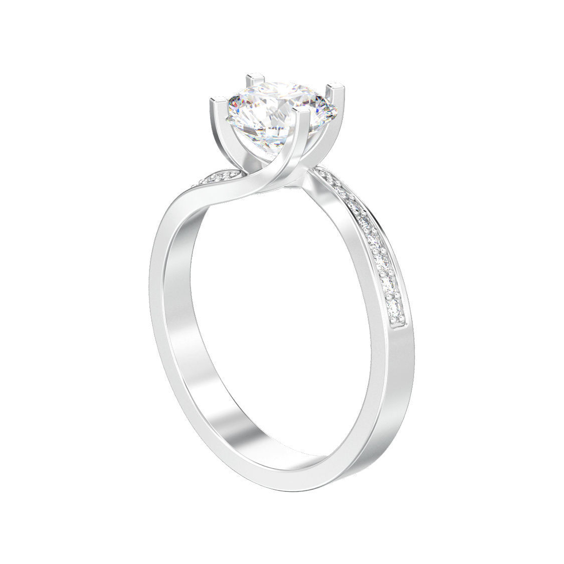Curved solitaire engagement ring with diamonds 3D print model 3D print model_3