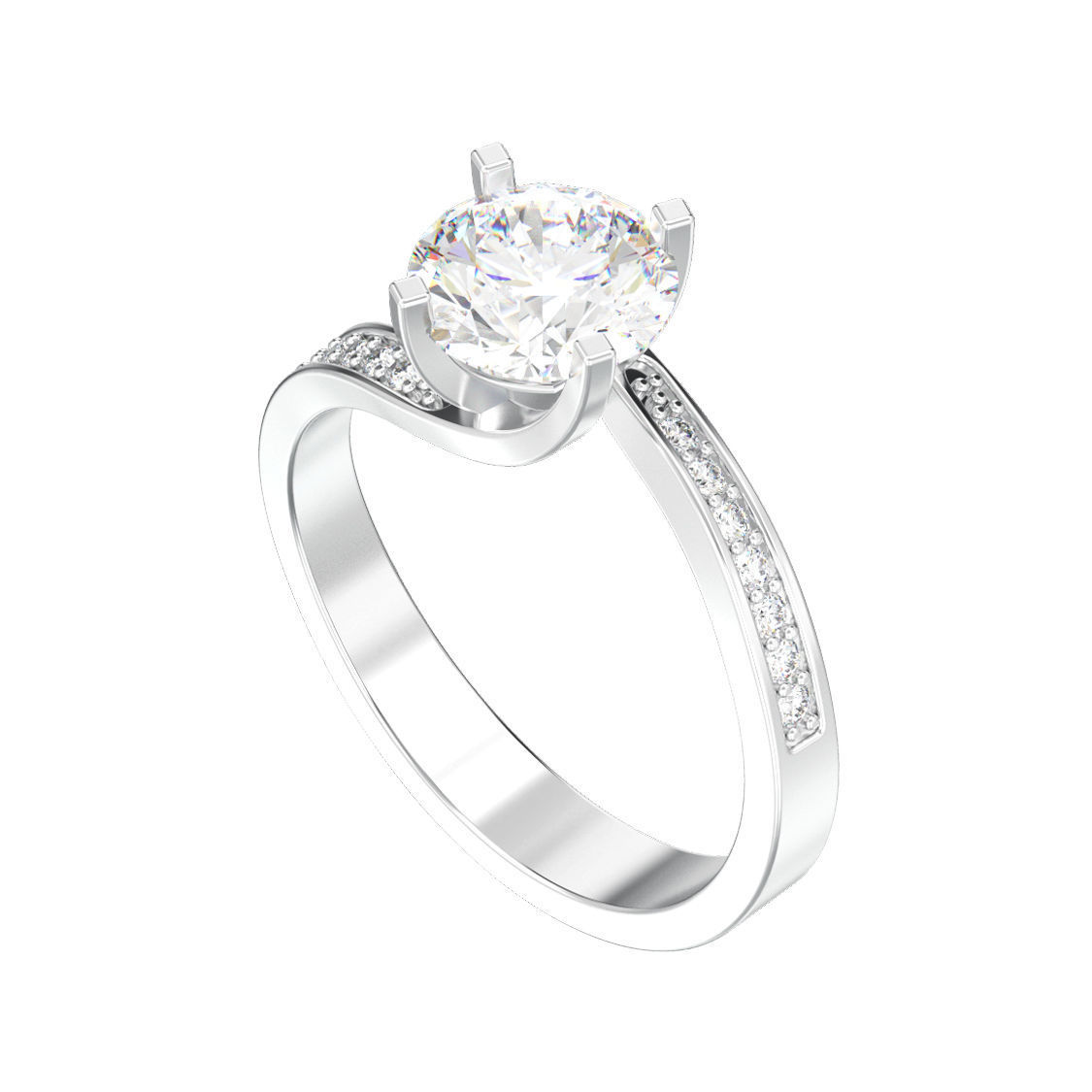 Curved solitaire engagement ring with diamonds 3D print model 3D print model_8