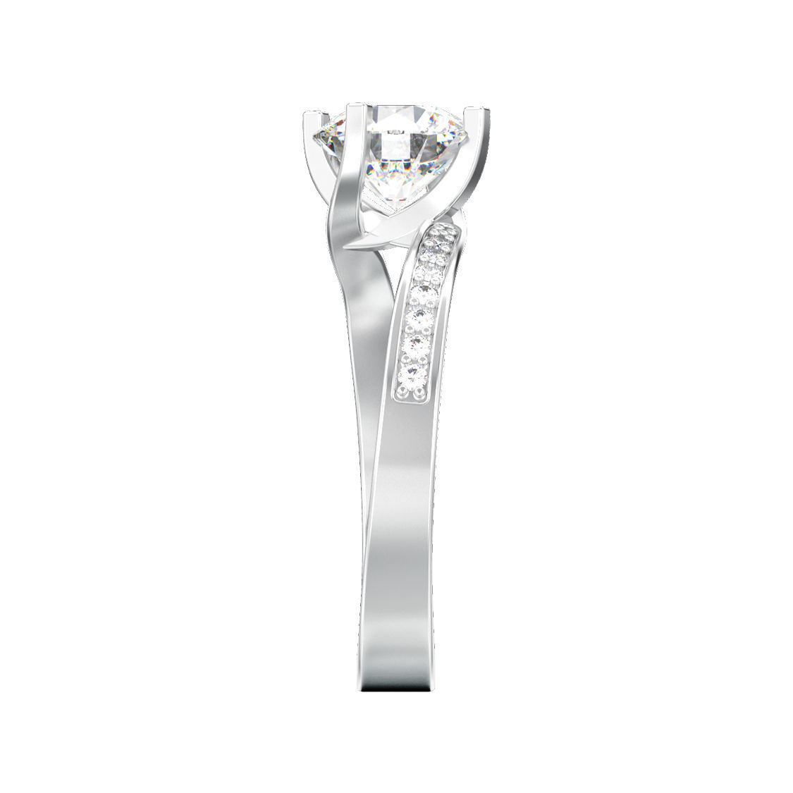 Curved solitaire engagement ring with diamonds 3D print model 3D print model_1