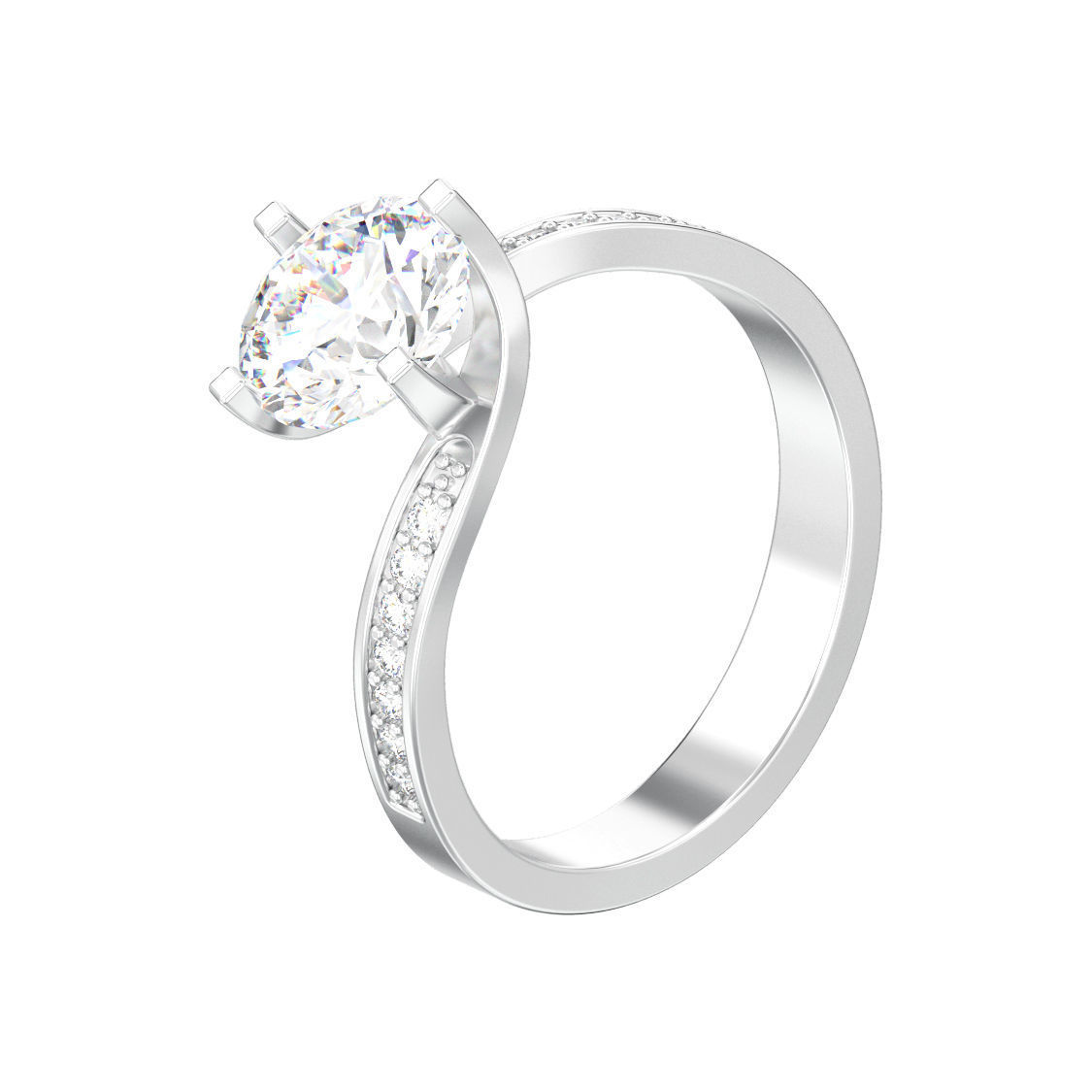 Curved solitaire engagement ring with diamonds 3D print model 3D print model_5