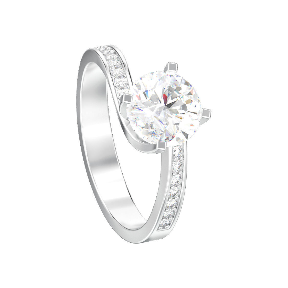 Curved solitaire engagement ring with diamonds 3D print model 3D print model_7