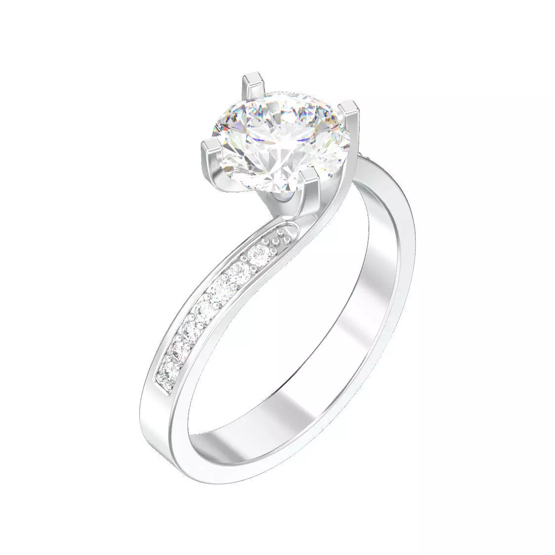 Curved solitaire engagement ring with diamonds 3D print model 3D print model_0