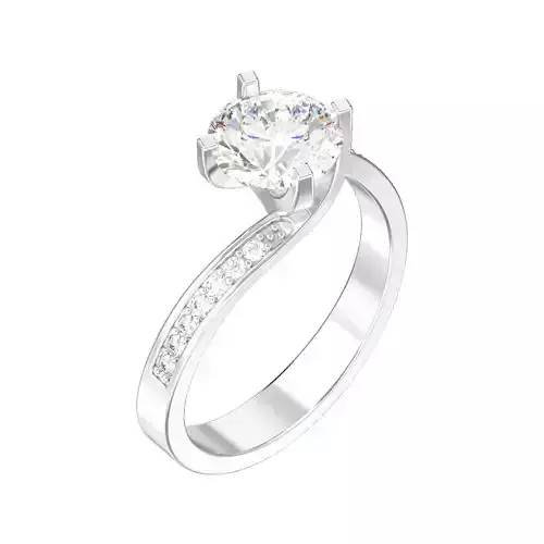 Curved solitaire engagement ring with diamonds 3D print model