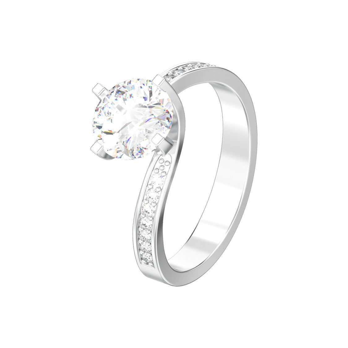 Curved solitaire engagement ring with diamonds 3D print model 3D print model_6