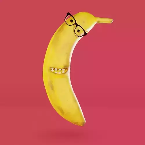Smiled banana character with glasses low poly
