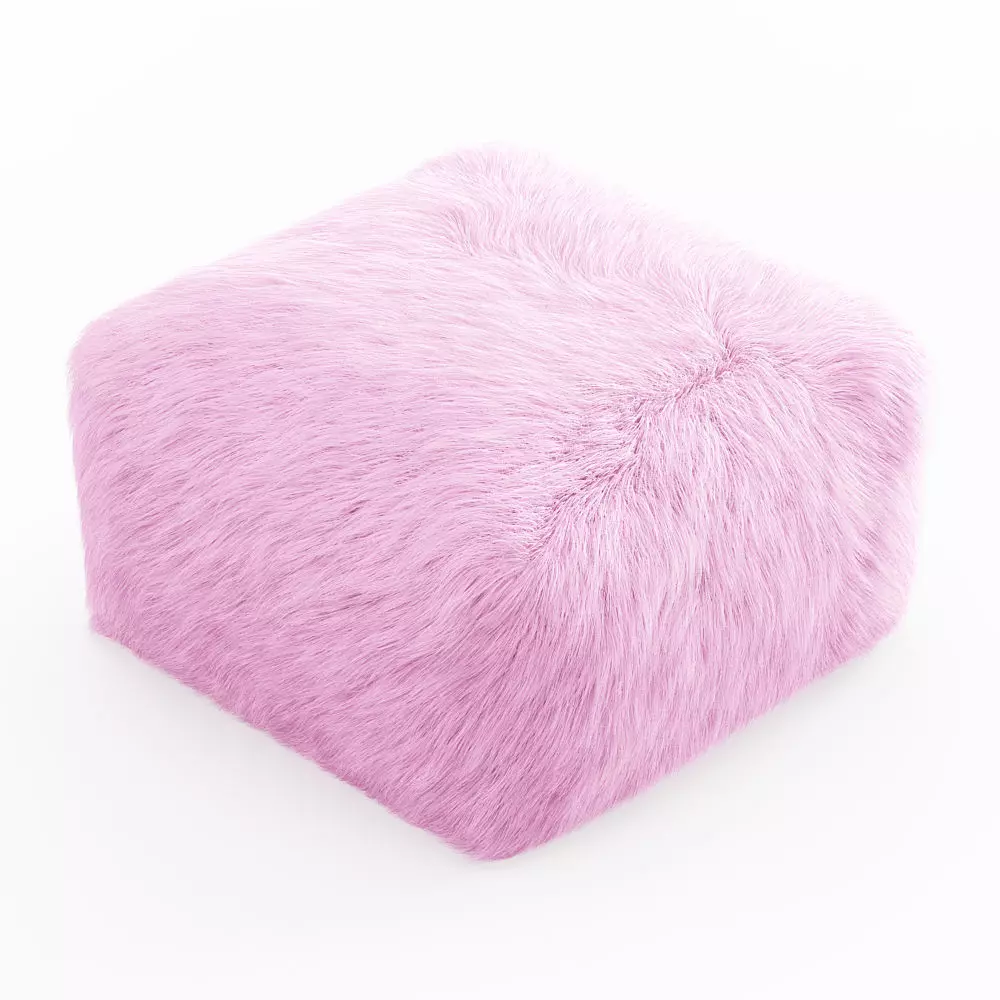 Pouf Youth Faux Fur Light Pink 3D model_0