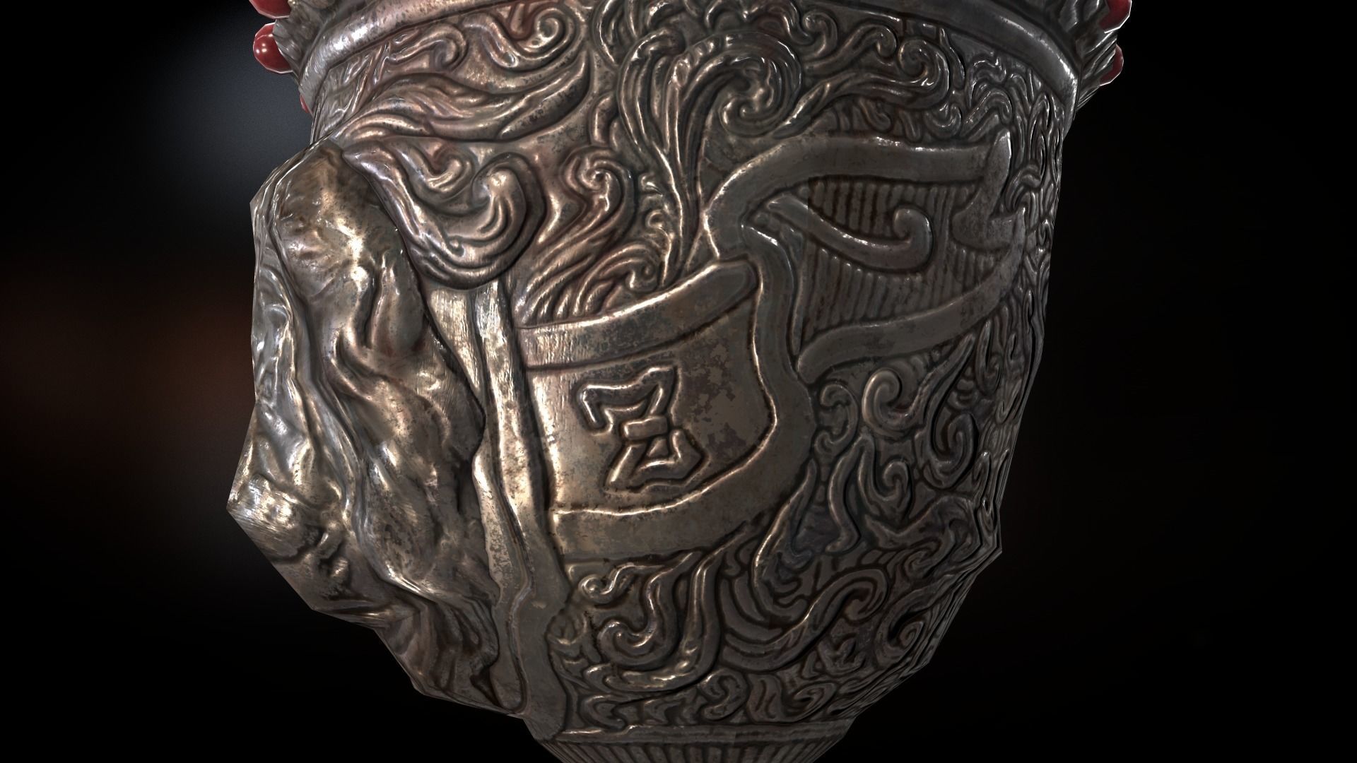 The Old Goblet with lion design and red stones Low-poly 3D model_4