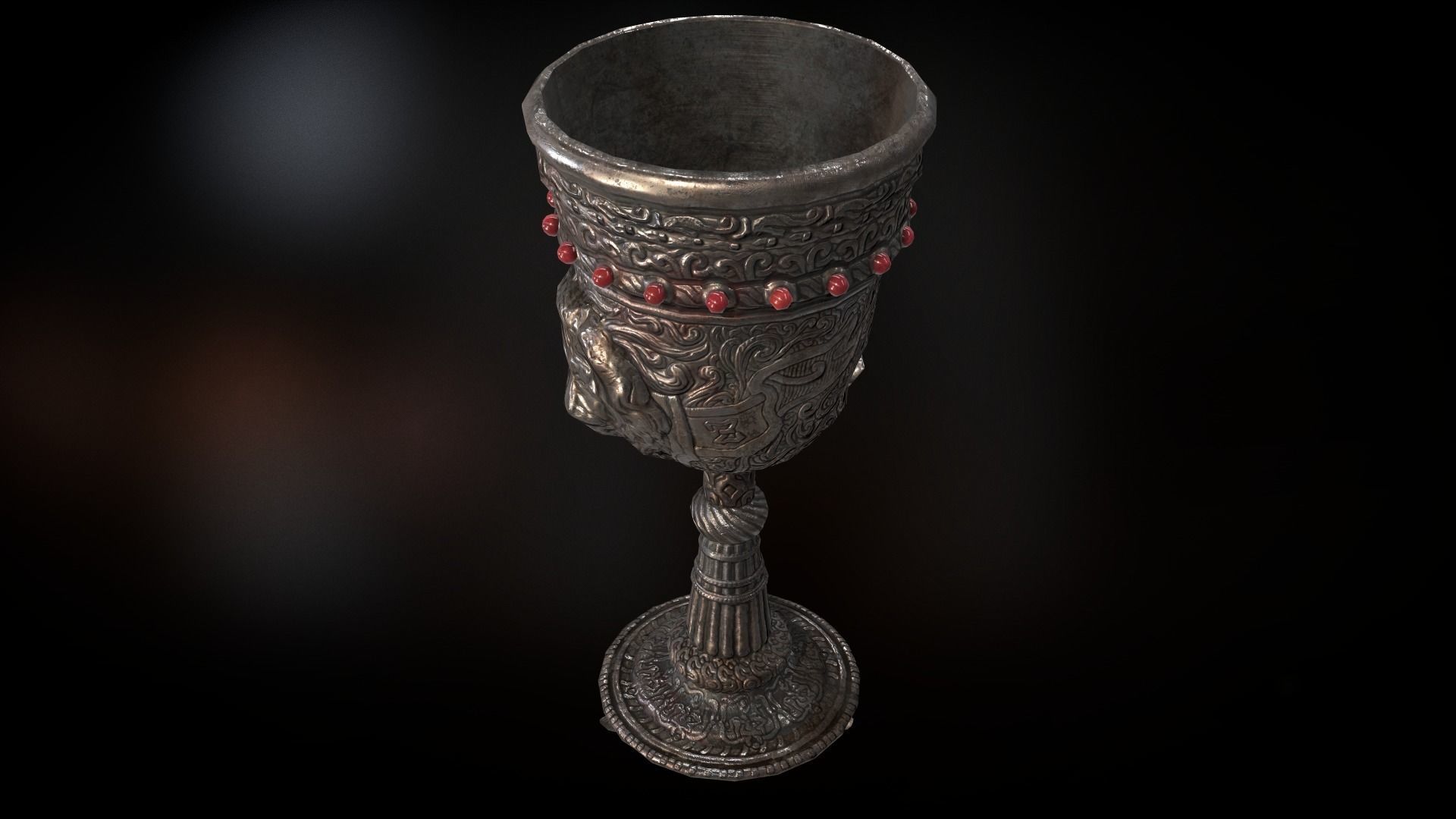 The Old Goblet with lion design and red stones Low-poly 3D model_11