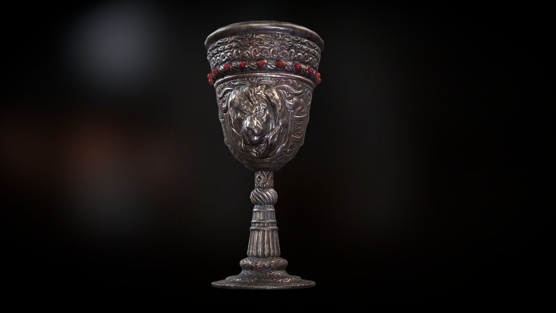 The Old Goblet with lion design and red stones Low-poly 3D model_2