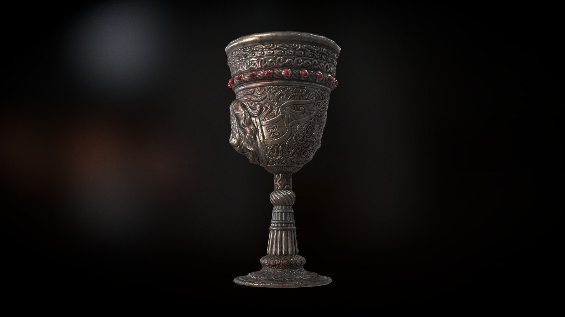 The Old Goblet with lion design and red stones Low-poly 3D model_8