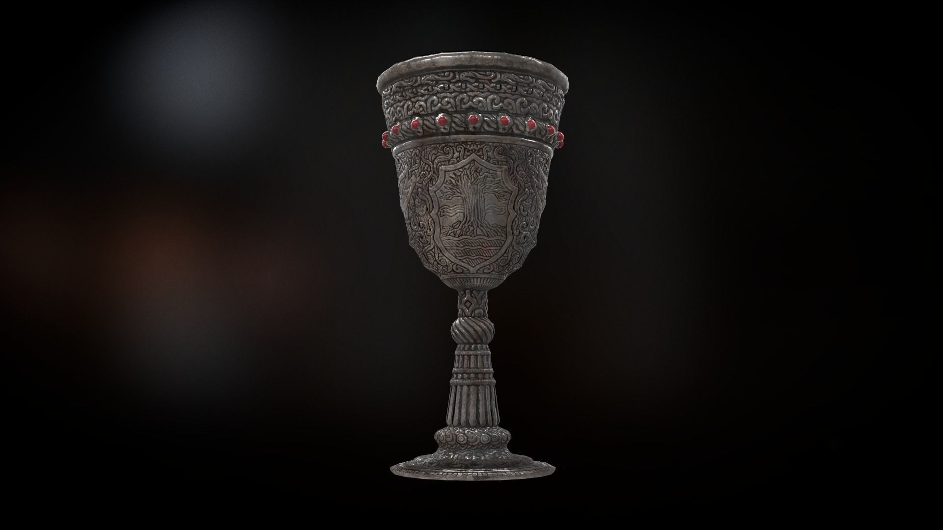 The Old Goblet with lion design and red stones Low-poly 3D model_9