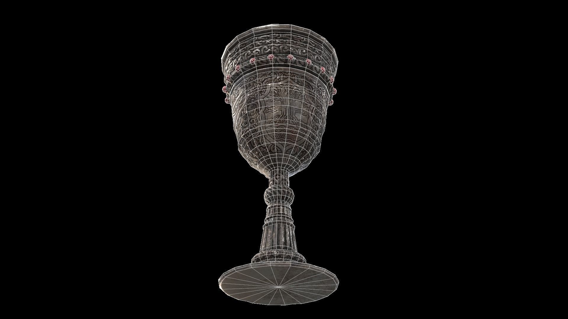 The Old Goblet with lion design and red stones Low-poly 3D model_21
