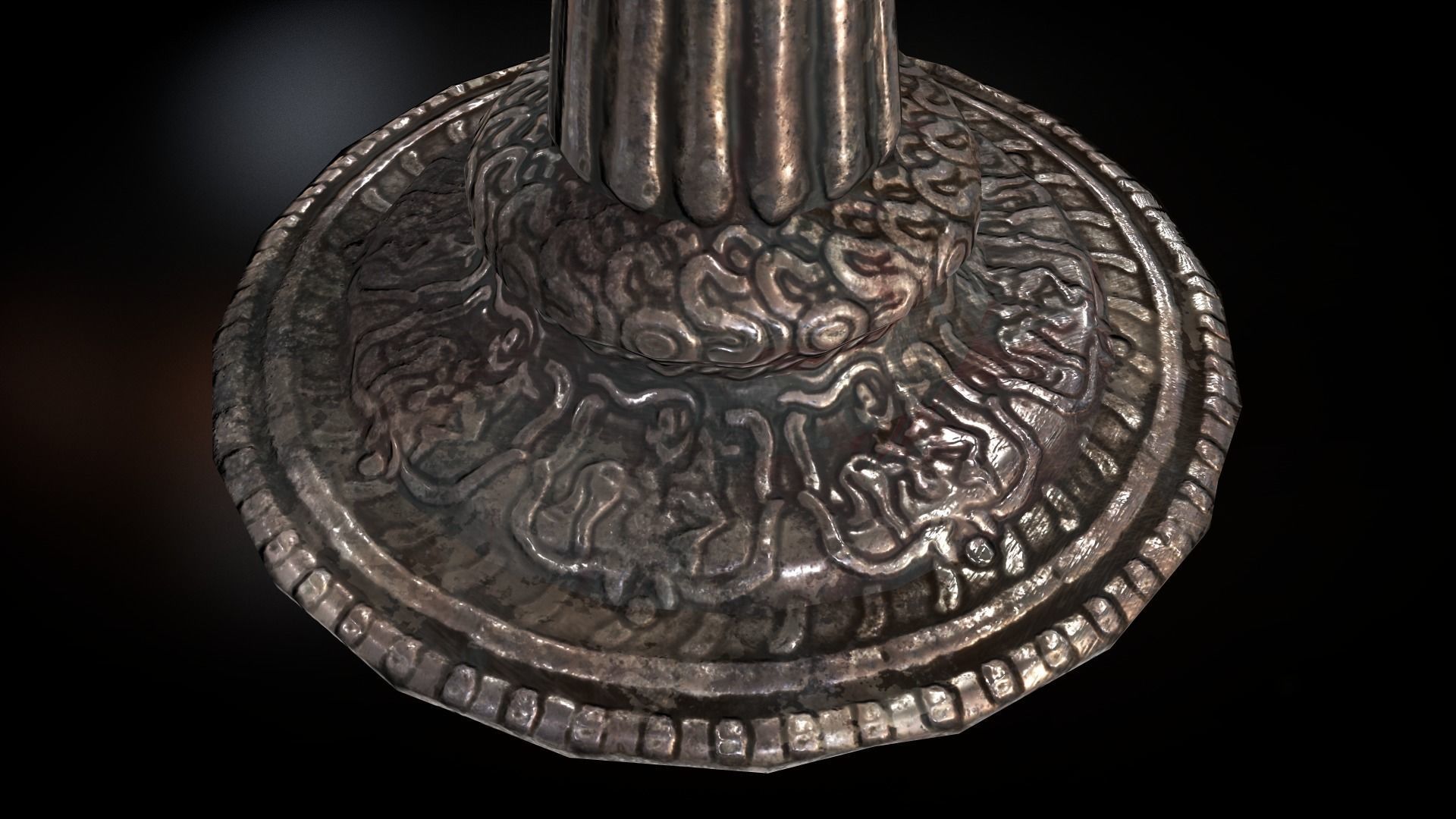 The Old Goblet with lion design and red stones Low-poly 3D model_6