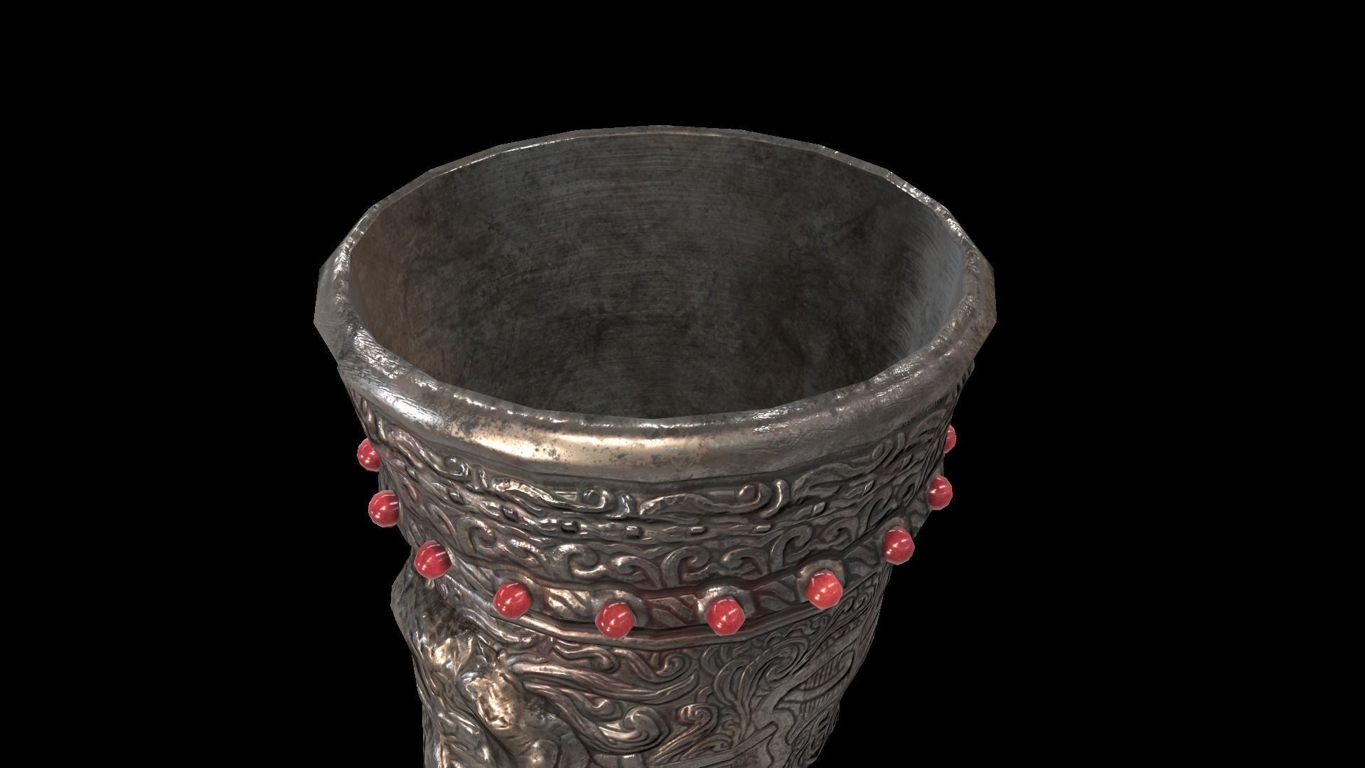 The Old Goblet with lion design and red stones Low-poly 3D model_17