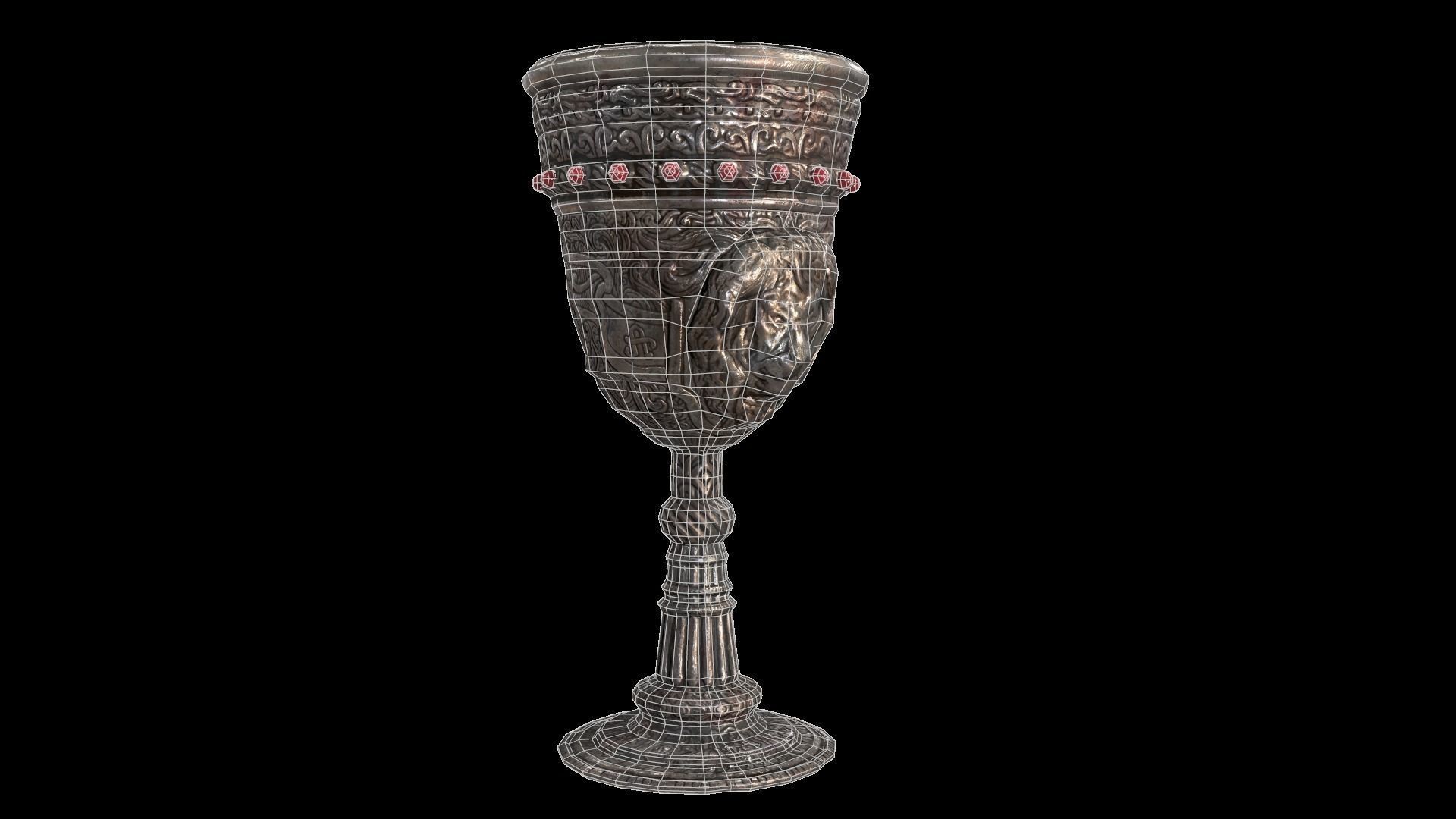 The Old Goblet with lion design and red stones Low-poly 3D model_15