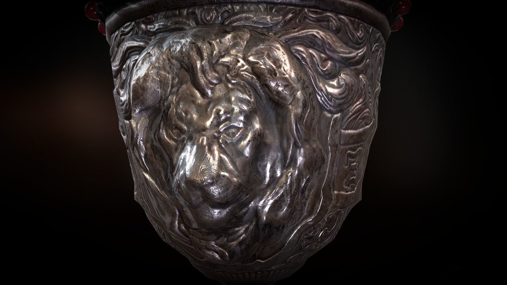 The Old Goblet with lion design and red stones Low-poly 3D model_3