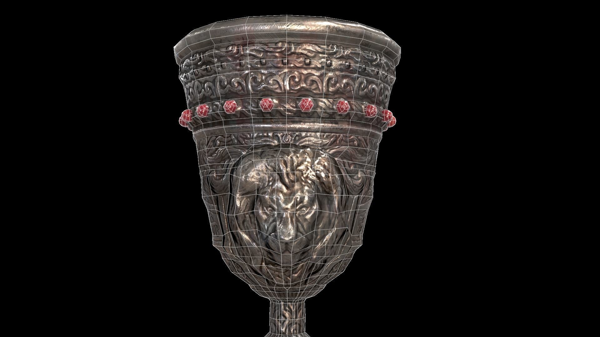The Old Goblet with lion design and red stones Low-poly 3D model_20