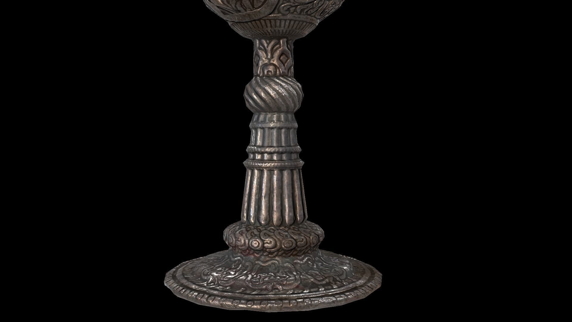 The Old Goblet with lion design and red stones Low-poly 3D model_14
