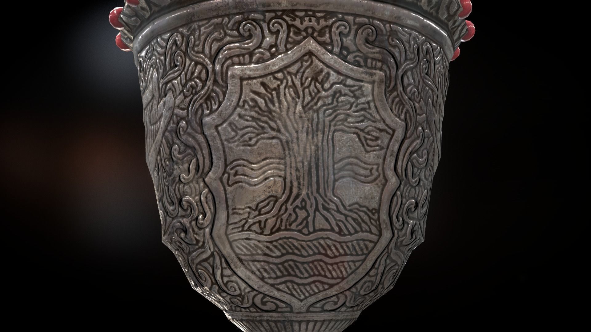 The Old Goblet with lion design and red stones Low-poly 3D model_5
