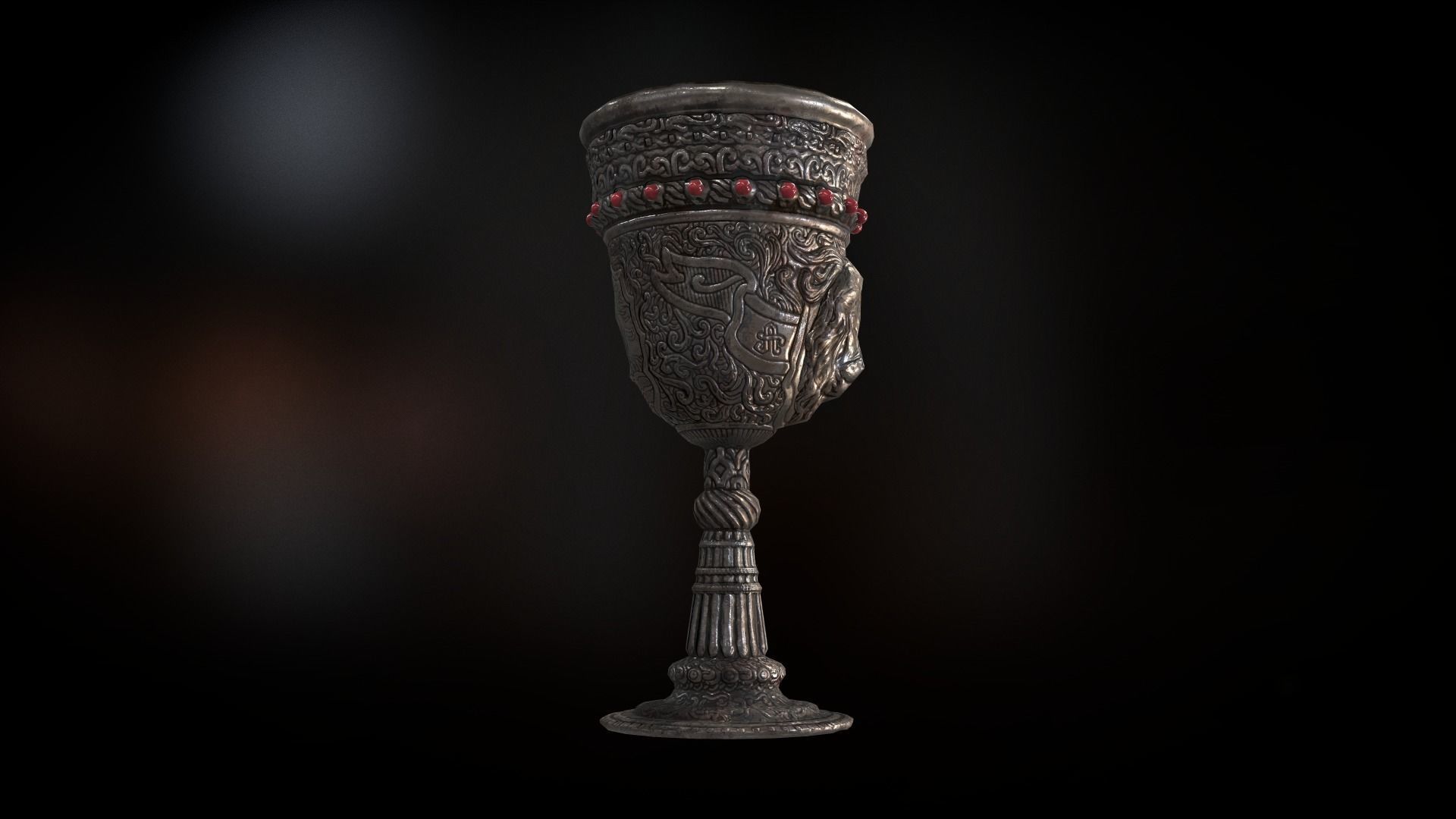 The Old Goblet with lion design and red stones Low-poly 3D model_10