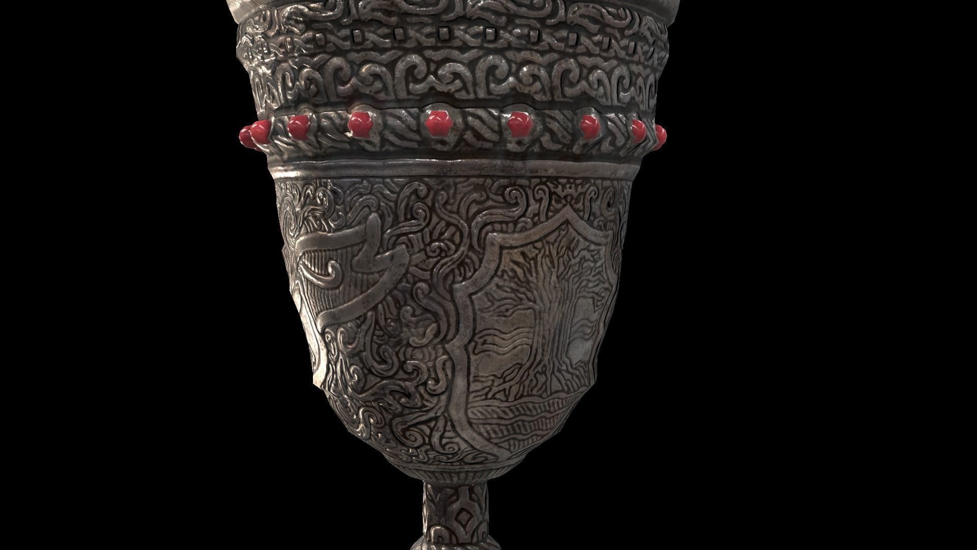 The Old Goblet with lion design and red stones Low-poly 3D model_16