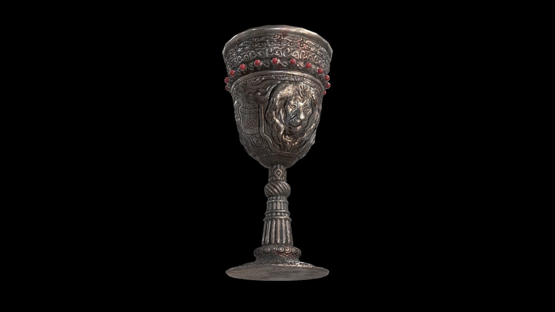 The Old Goblet with lion design and red stones Low-poly 3D model_13